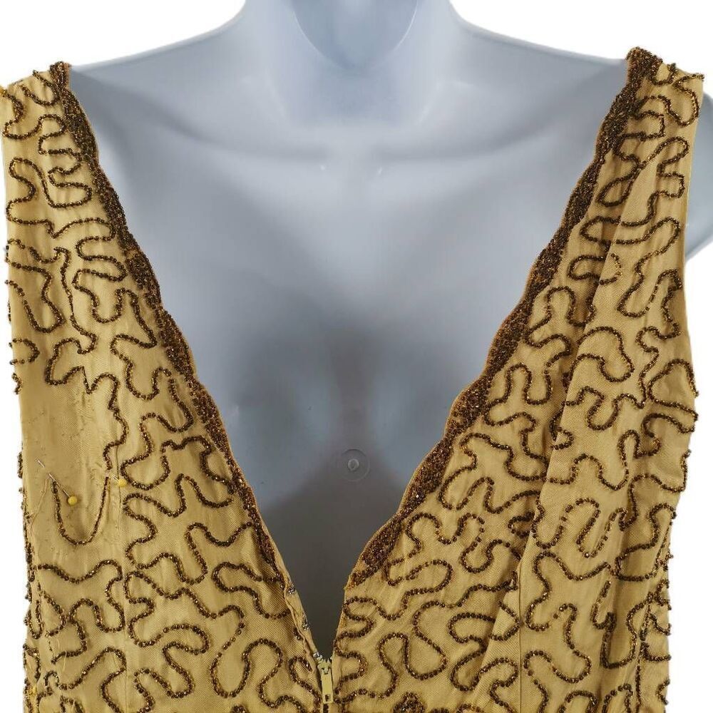 Vintage Gold Embellished Cocktail Dress with Satin Skirt & Back Train - Picture 6 of 9